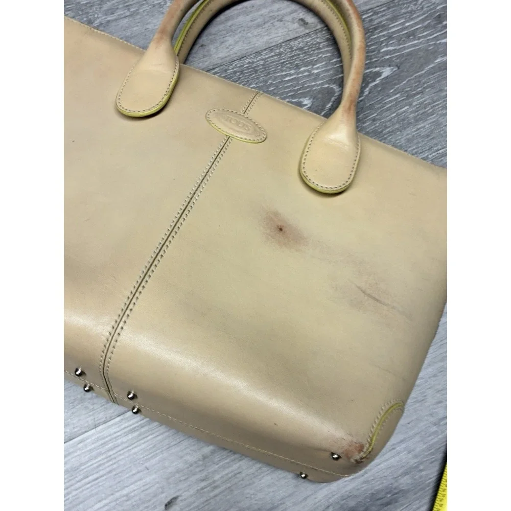 J.E. Tods Beige Leather Top Handle Tote Bag Made in Italy *See Photos*